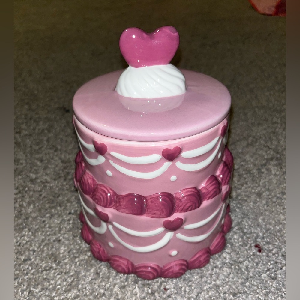 Pink Heart Ceramic Treat Jar - Decorative Cookie Canister